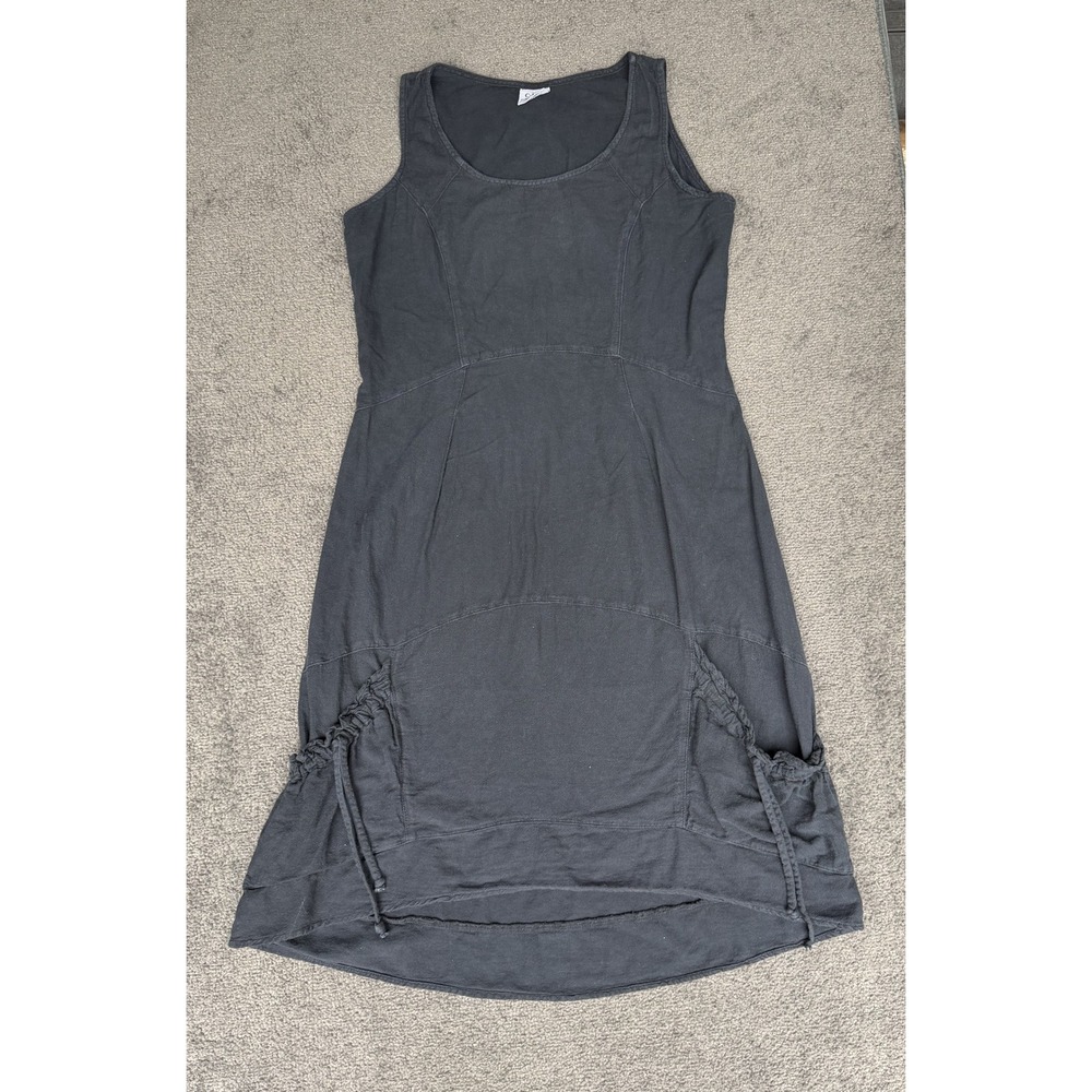 CMC Color Me Cotton Black Sleeveless Midi Dress Side Drawstring Size M USA Made